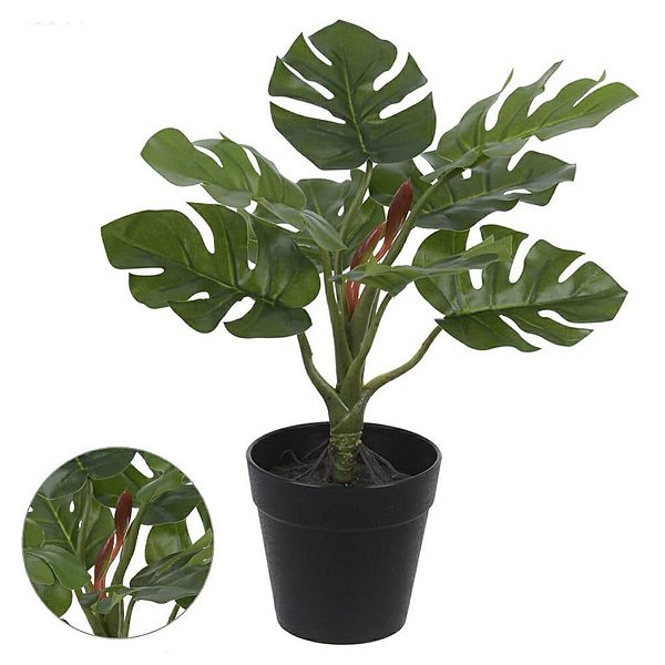 Planta Artificial Costela de Adão Real Toque 30cm com pote