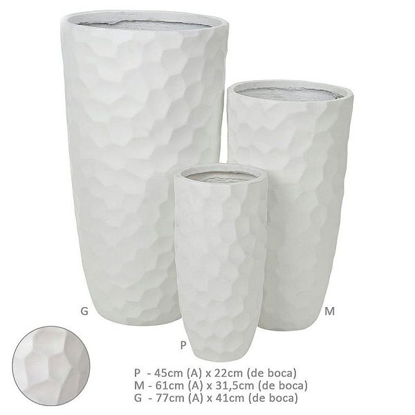 Vaso Cachepot Fibrocimento Kit com 3 Und Branco