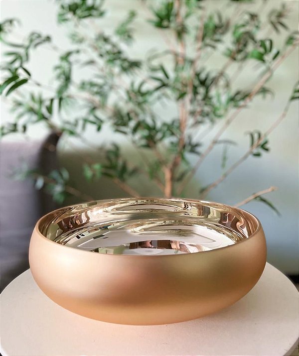 Vaso Bacia de Vidro Dourado 2 tons Fosco 28cm