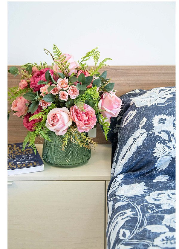Arranjo Florar Permanente com Rosas e Peônias 30cm Flores Artificiais