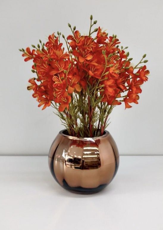 Arranjo de Flor do Campo permanente no Vaso de Vidro Cobre 25cm