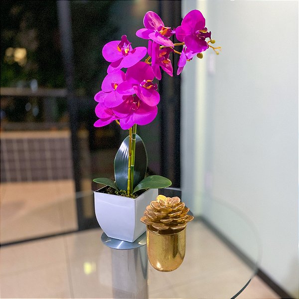 Arranjo de Orquídea Permanente Beauty no Vaso de Vidro branco