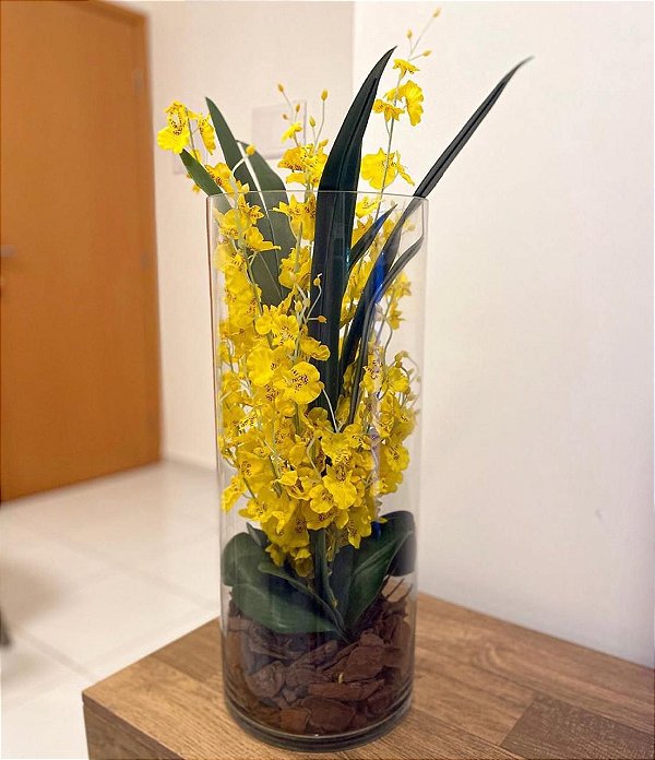 Arranjo Orquídea Dançante no Vaso de Vidro 60cm A