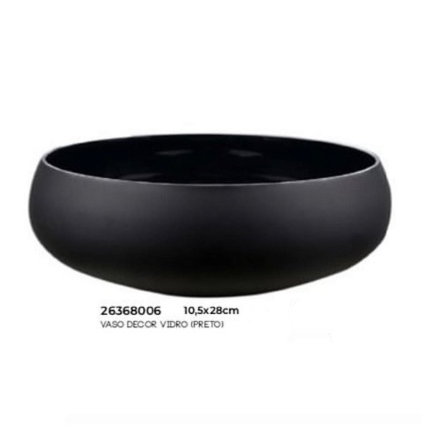 Vaso Bacia de Vidro Redondo 28cm Preto