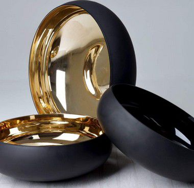 Vaso Bacia de Vidro Redondo 28cm Preto c/ Dourado