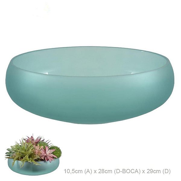 Vaso Bacia de Vidro Turquesa Fosco 28cm