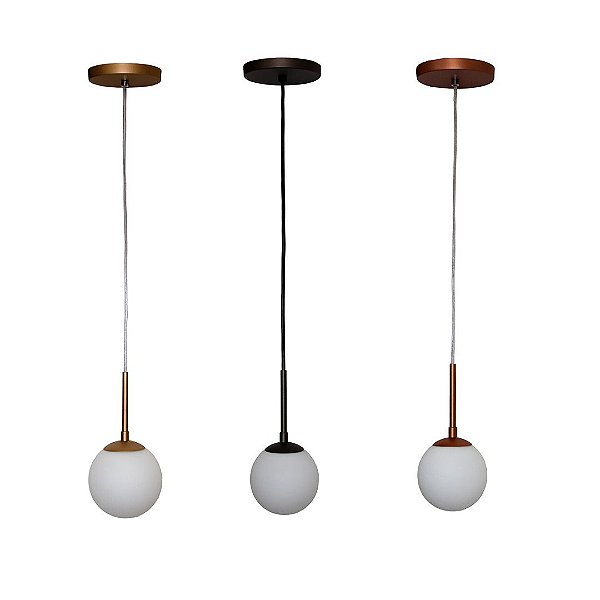 Lustre Pendente Globo Vidro Fosco Jabuticaba 120mm Bivolt