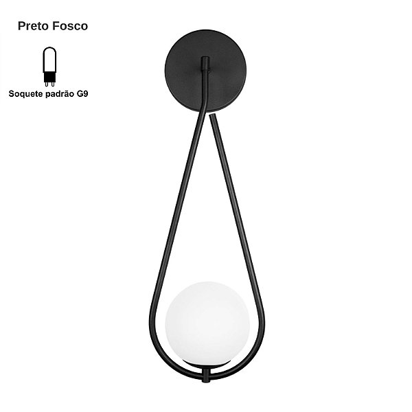 Arandela Parede Gota Moderna Globo 12 Jabuticaba Preto Fosco