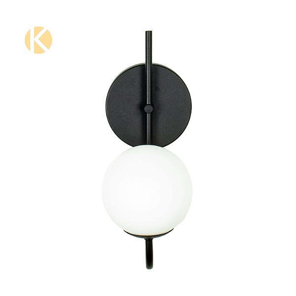 Arandela Parede Curva Globo 12 Jabuticaba Preto Fosco Bivolt