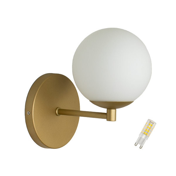 Arandela Parede Reta Globo 12 Jabuticaba Dourado Fosco Com Led Quente