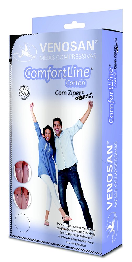 Meias Venosan Comfortline Cotton com Ziper Panturrilha 20-30mmHg Longa Bege