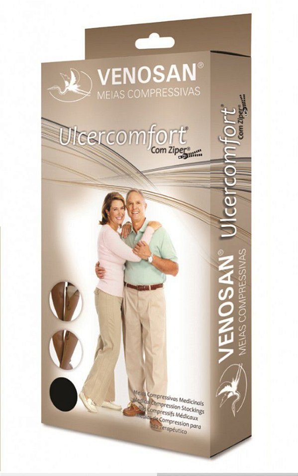 Meias Venosan Ulcercomfort Panturrilha 30-45mmHg Curta Branco e Bege