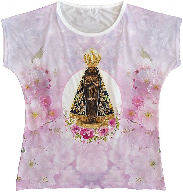 Blusa Feminina bata Nossa Senhora Aparecida Rainha do Brasil