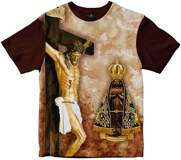 Camiseta Jesus e Nossa Senhora Aparecida Rainha do Brasil