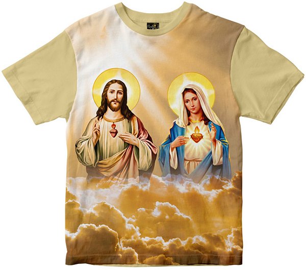 Camiseta Sagrado Coração de Jesus e Maria Rainha do Brasil