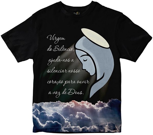 Camiseta Nossa Senhora do Silêncio com Oração Rainha do Brasil