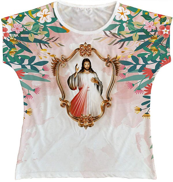 Blusa Feminina bata Jesus Misericordioso Rainha do Brasil