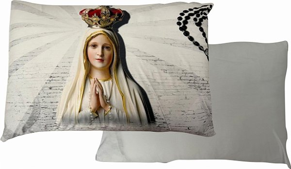 Fronha Religiosa Capa de Travesseiro de Nossa Senhora de Fátima com Terço