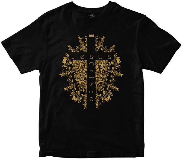 Camiseta Cruz de Jesus Cristo preta Rainha do Brasil