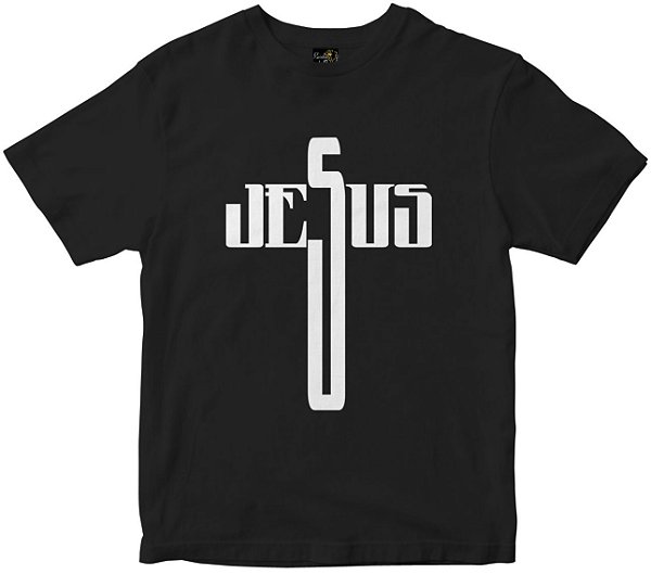 Camiseta Jesus em Cruz preta Rainha do Brasil