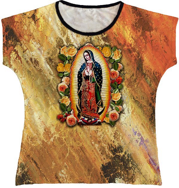 Blusa Feminina bata Nossa Senhora de Guadalupe Rainha do Brasil