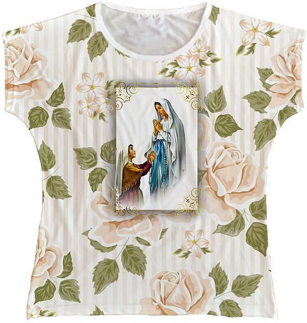 Blusa Feminina bata Nossa Senhora de Lourdes Rainha do Brasil