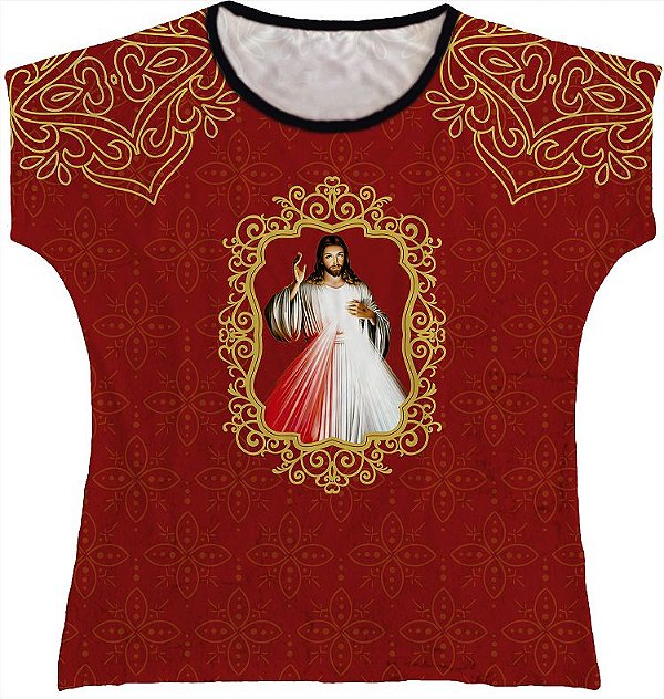 Blusa Feminina bata Jesus Misericordioso Rainha do Brasil