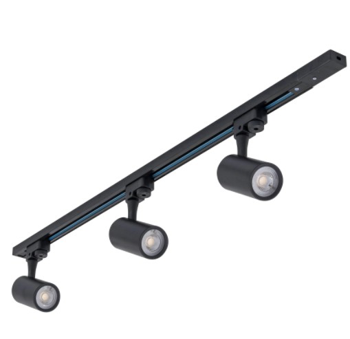 KIT TRILHO ELETRIFICADO PRETO BARRA 1MT + 3 SPOTS 7W BIV 3000K