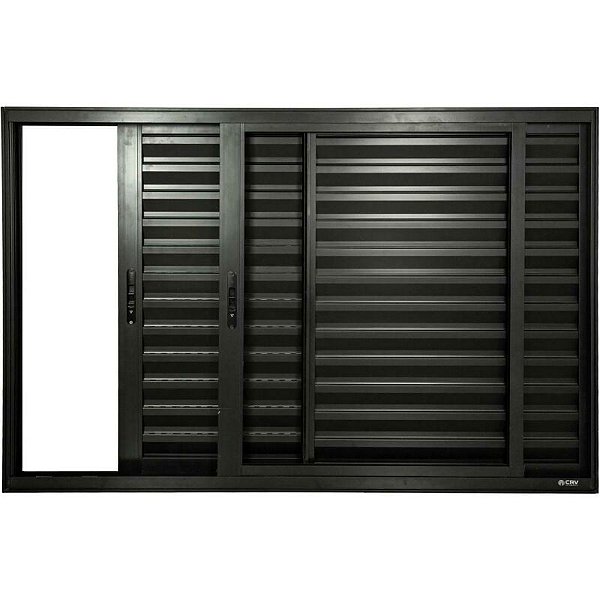 JANELA VENEZIANA CRV ALUMINIO BLACK NOBRE 100X150X10CM S/GRADE 3 FOLHAS MOVEIS