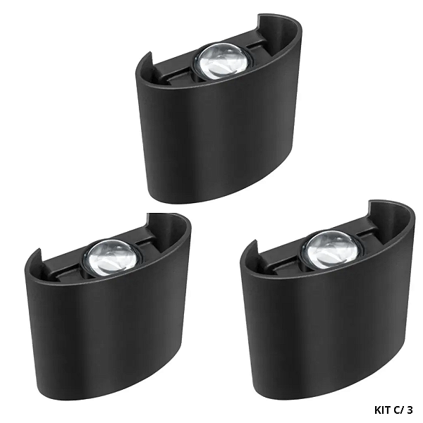 KIT C/ 3 PEÇAS ARANDELA LED LETILLE 2W BIV 3000K PRETA