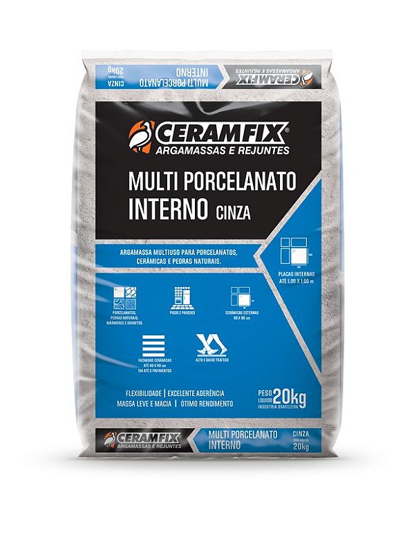 ARGAMASSA CERAMFIX  PORCELANATO USO INTERNO 20KG CINZA