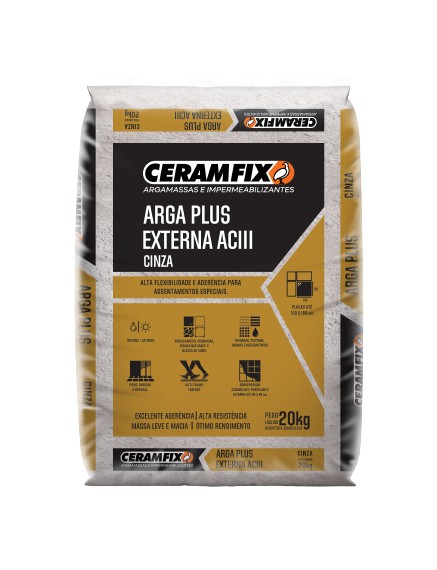 ARGAMASSA CERAMFIX AC3 PLUS  20KG CINZA  ASSENTAMENTO ATÉ 170X170 (USO INTERNO)  EXT ATÉ 150X150 (120X120) SOBREPOSIÇÃO SECAGEM 24HS