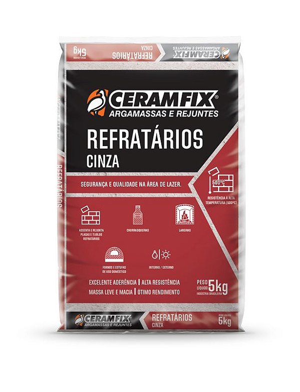 ARGAMASSA CERAMFIX REFRATÁRIOS 5KILOS RESISTÊNCIA A ALTAS TEMPERATURAS (500°C ) CINZA