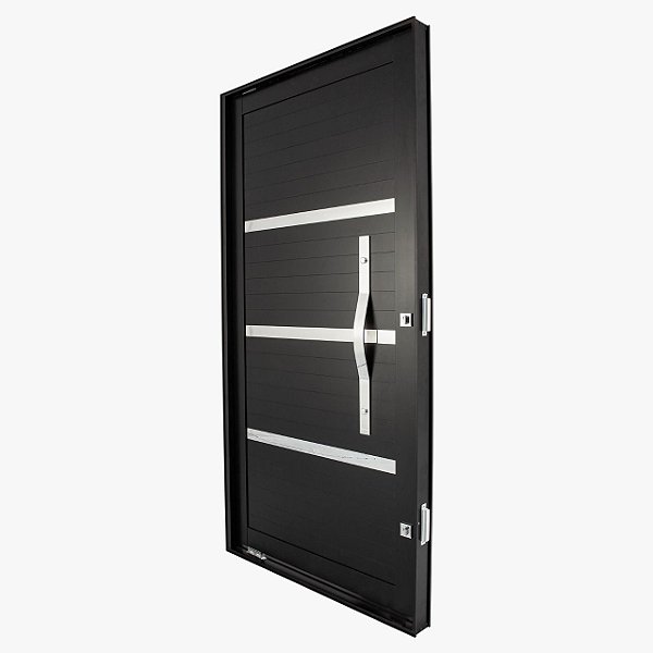 PORTA CRV LAMBRI PIVOTANTE ALUMINIO NOBRE COM FRISO BLACK 227X115X10,5CM  PUXADOR OVAL