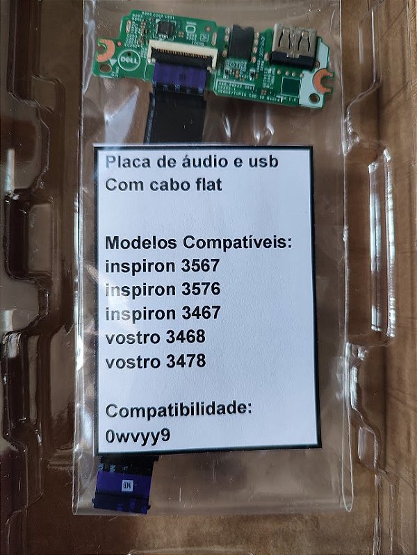Placa Audio e usb Not. Dell vostro 3468/78 inspiron:3567/76/3467 c/cabo flat