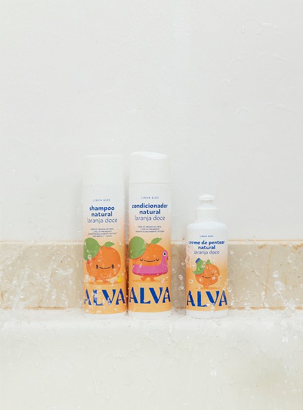 Kit Capilar Kids Laranja Doce Alva - Shampoo Condicionador Creme Pentear
