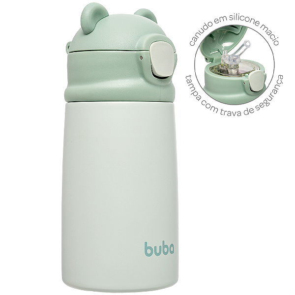 Garrafa térmica parede dupla ursinho verde buba