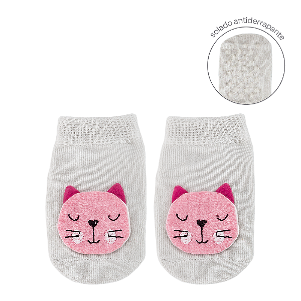 Meia Antiderrapante com aplique gatinho buba - PP
