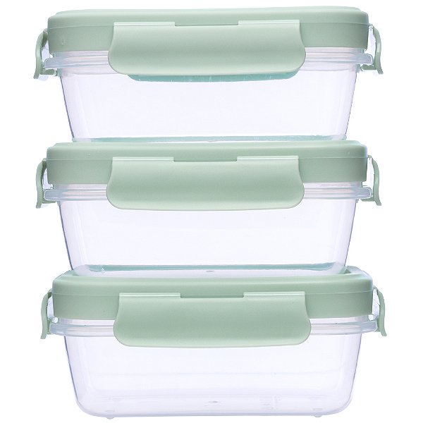 Kit com 3 potinhos hermeticos verde buba