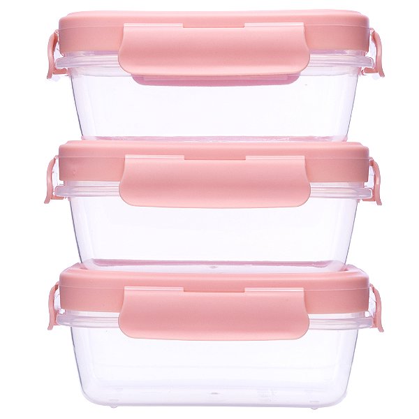 Kit com 3 potinhos hermeticos rosa buba