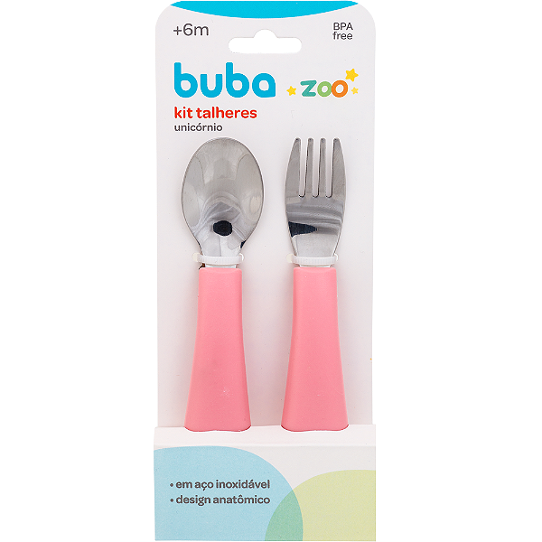 Kit talheres em inox bubazoo rosa buba