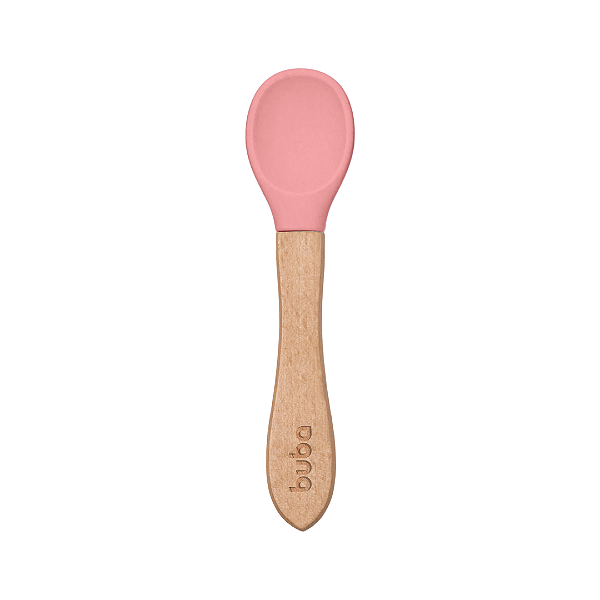 Colher infantil em silicone e bambu buba rosa