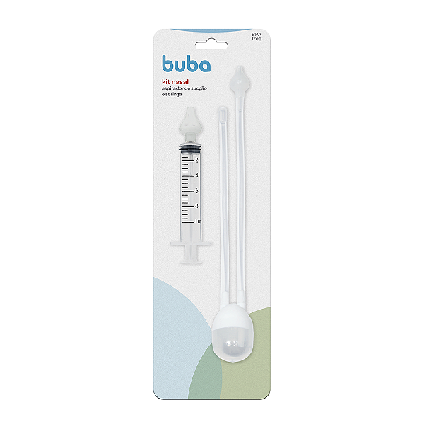 Kit com aspirador nasal de sucção e seringa para lavagem nasal buba