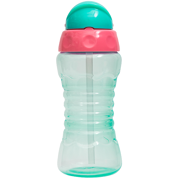 Garrafinha fresh com canudo em silicone rosa/ verde buba