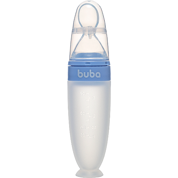 Colher dosadora em silicone com ventosa azul buba