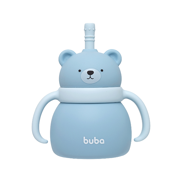 Copo em silicone com canudo ursinho azul buba