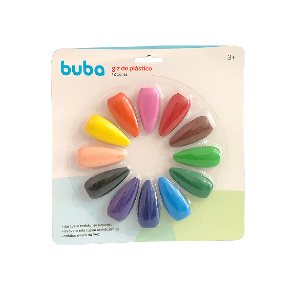 Giz de plástico 12 cores buba