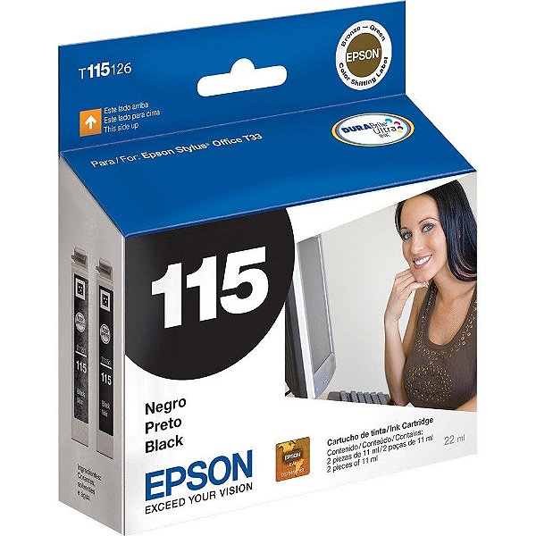 Cartucho de Tinta Epson p/stylus Preto 115 / T115126AL Original kit com 2 unidades