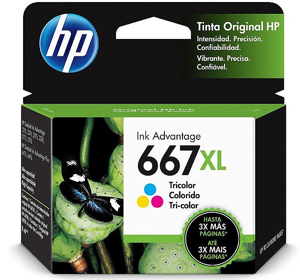 Cartucho HP 667XL Colorido Original (3YM80AL) Para HP DeskJet Ink Advantage 2376, 2776, 6476, HP - CX 1 UN