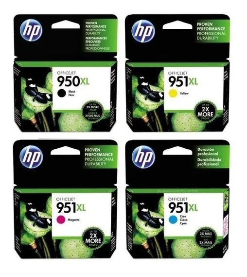 Kit 4 Cartuchos HP 950XL Preto CN045AL 951XL Colors CN046AB, CN047AB, CN048AB Original